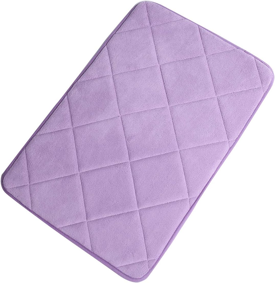 FINDNEW Non-Slip Soft Microfiber Memory Foam Bath Mat Lavender Toilet Bath Rug with Non-Skid Rubber Bottom Small Quickly Drying Bathroom Washable Cushion Accessories 16 X 24 inches,Purple
