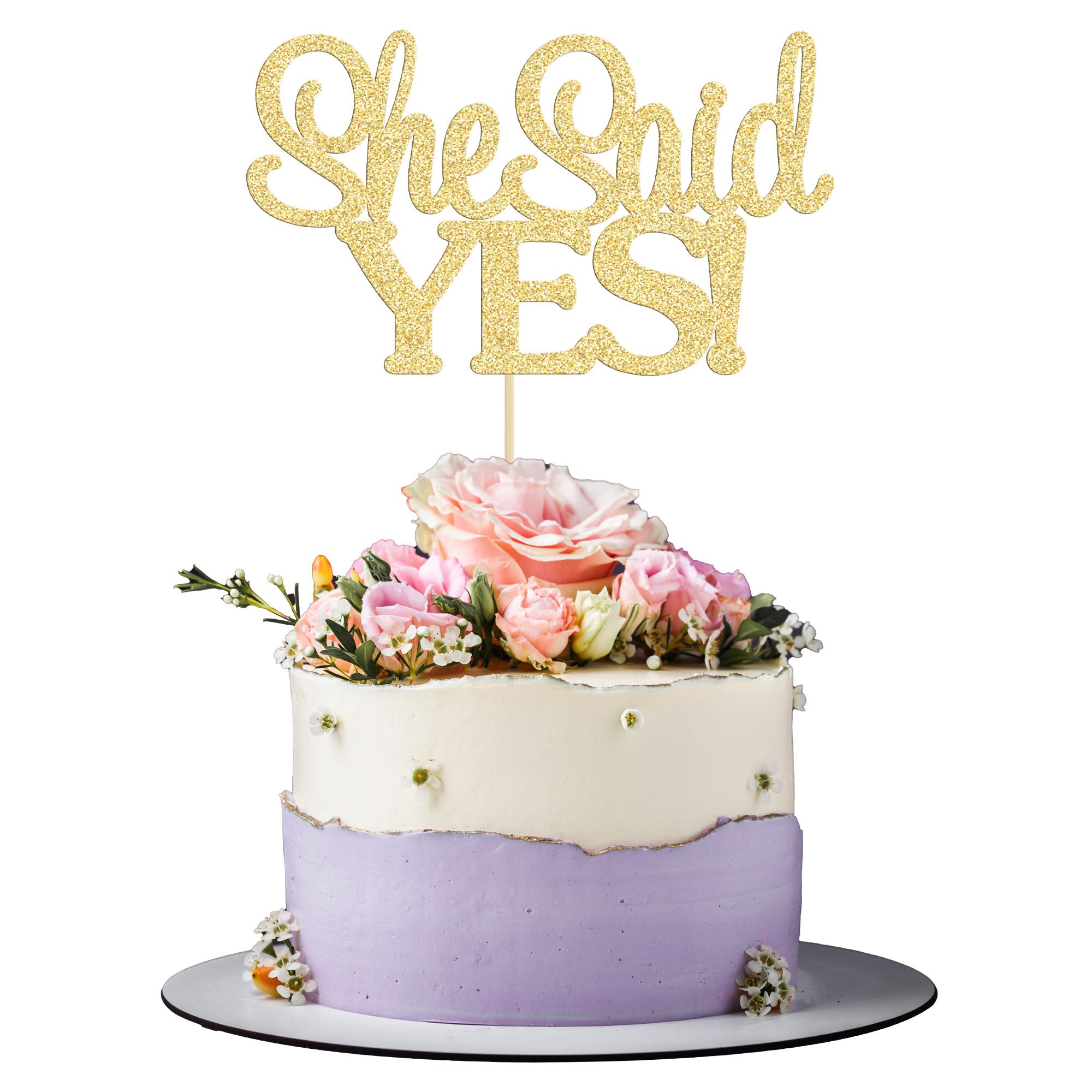 Gyufise 1Pcs Gold She Said Yes Cake Topper for Engagement Bridal Shower Wedding Shower Proposal Bachelorette Party Decorations Supplies