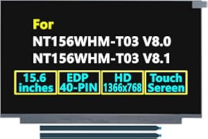 LianBaiKe 15.6" LCD Touch Screen Replacement for NT156WHM-T03 V8.0 V8.1, HD 1366x768 Glossy On-Cell Touch Display, 40-Pin Lap