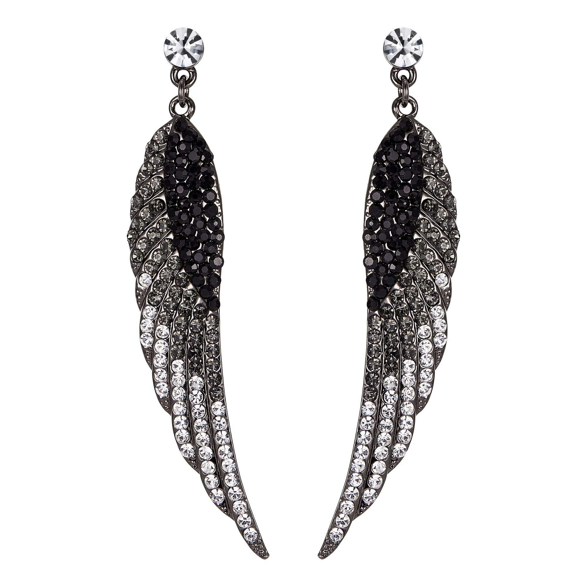EVER FAITH Women's Austrian Crystal Wedding Angel Wing Pierced Dangle Earrings Gradient Black