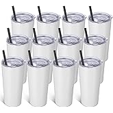VEGOND 20oz Tumbler Bulk with Lid and Straw 12 Pack, Stainless Steel Vacuum Insulated Tumbler, Double Wall Coffee Cup Travel Mug, White
