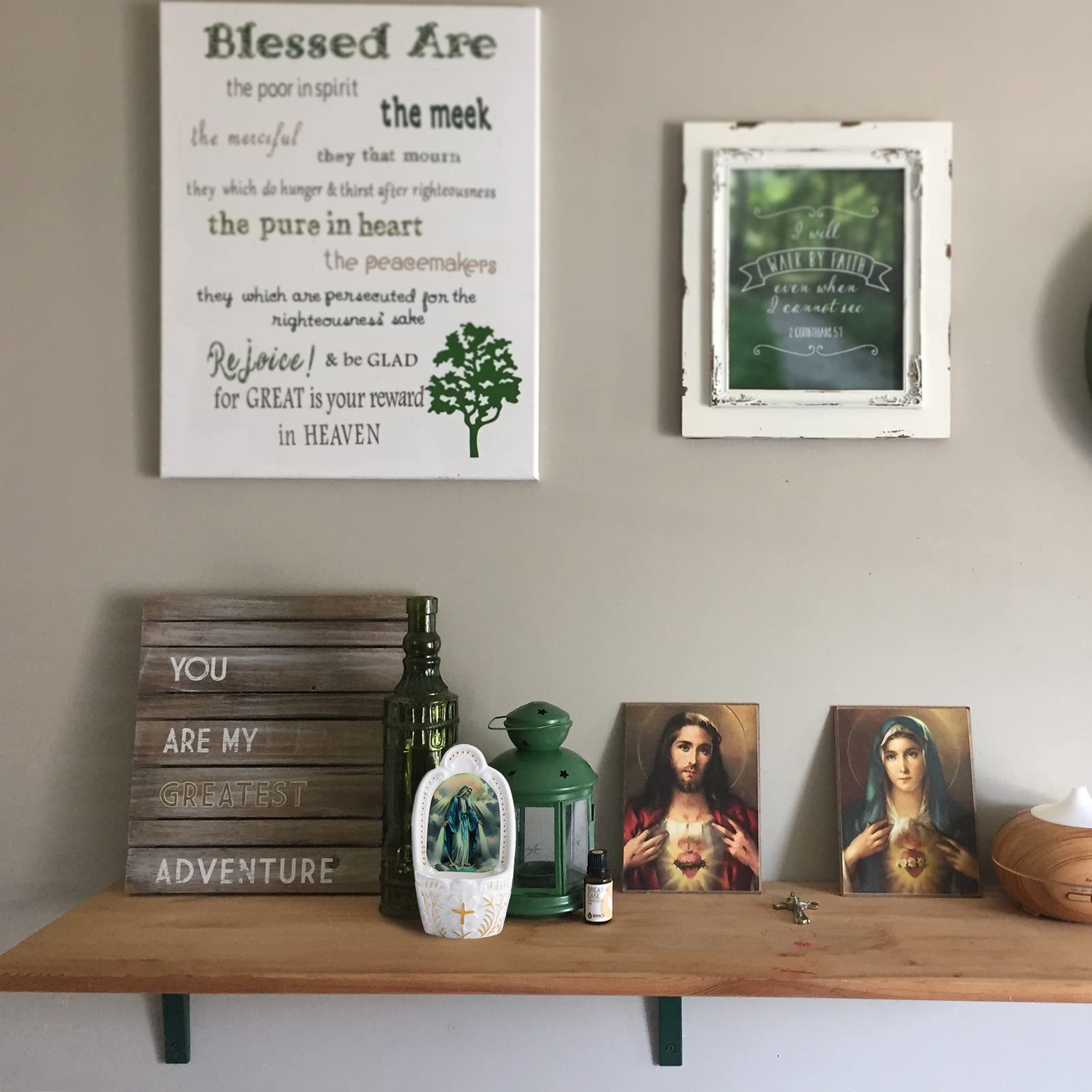 KOMI Porcelain Catholic Holy Water Font Virgin Mary Holy Water Font for Entrance of Home Church Wall Hanging Decor Great Gift for First Communion, Confirmation, or New Home, Catholic