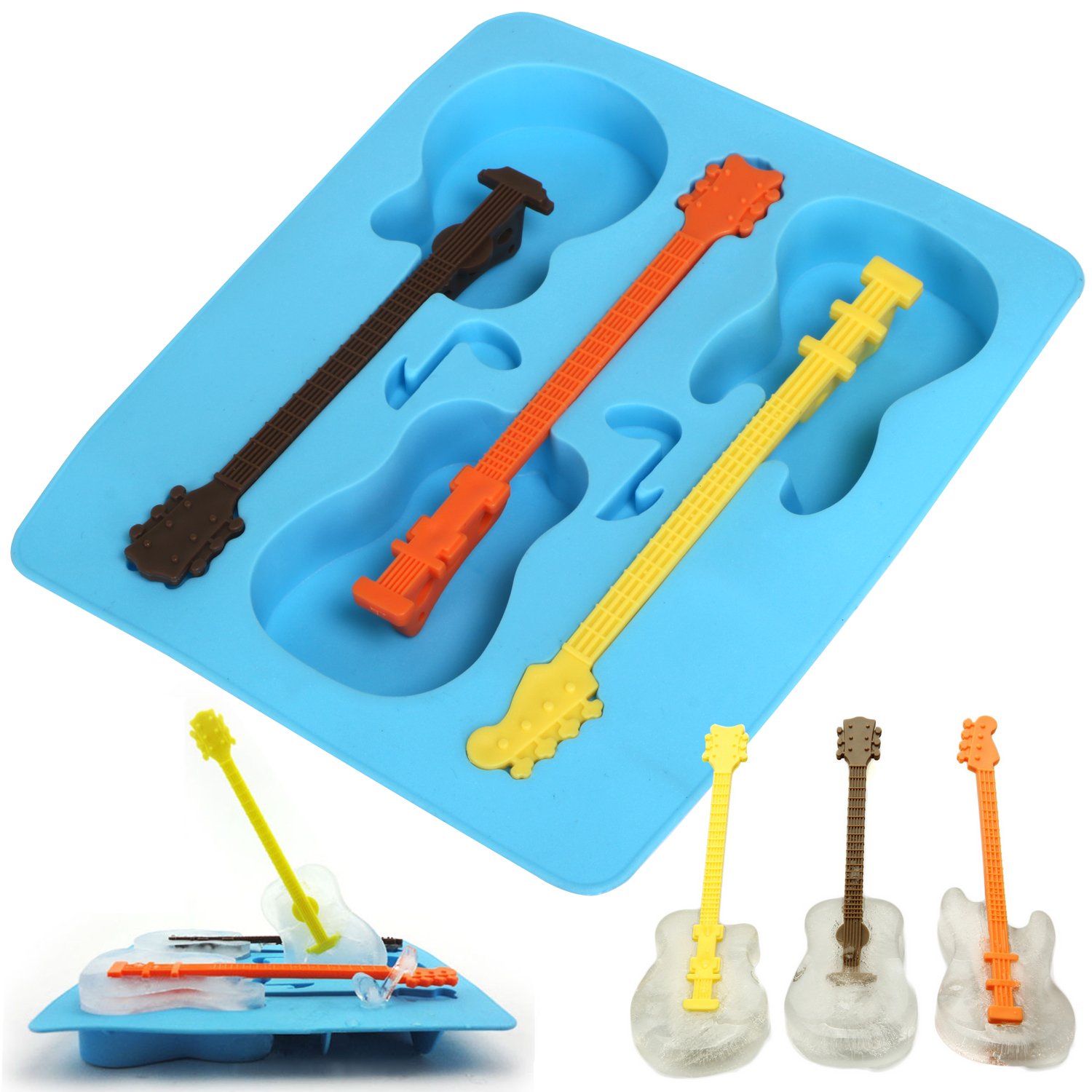 Guitar Ice Mould Novelty Blue Silicone Ice Cube Mold Tray by TRIXES