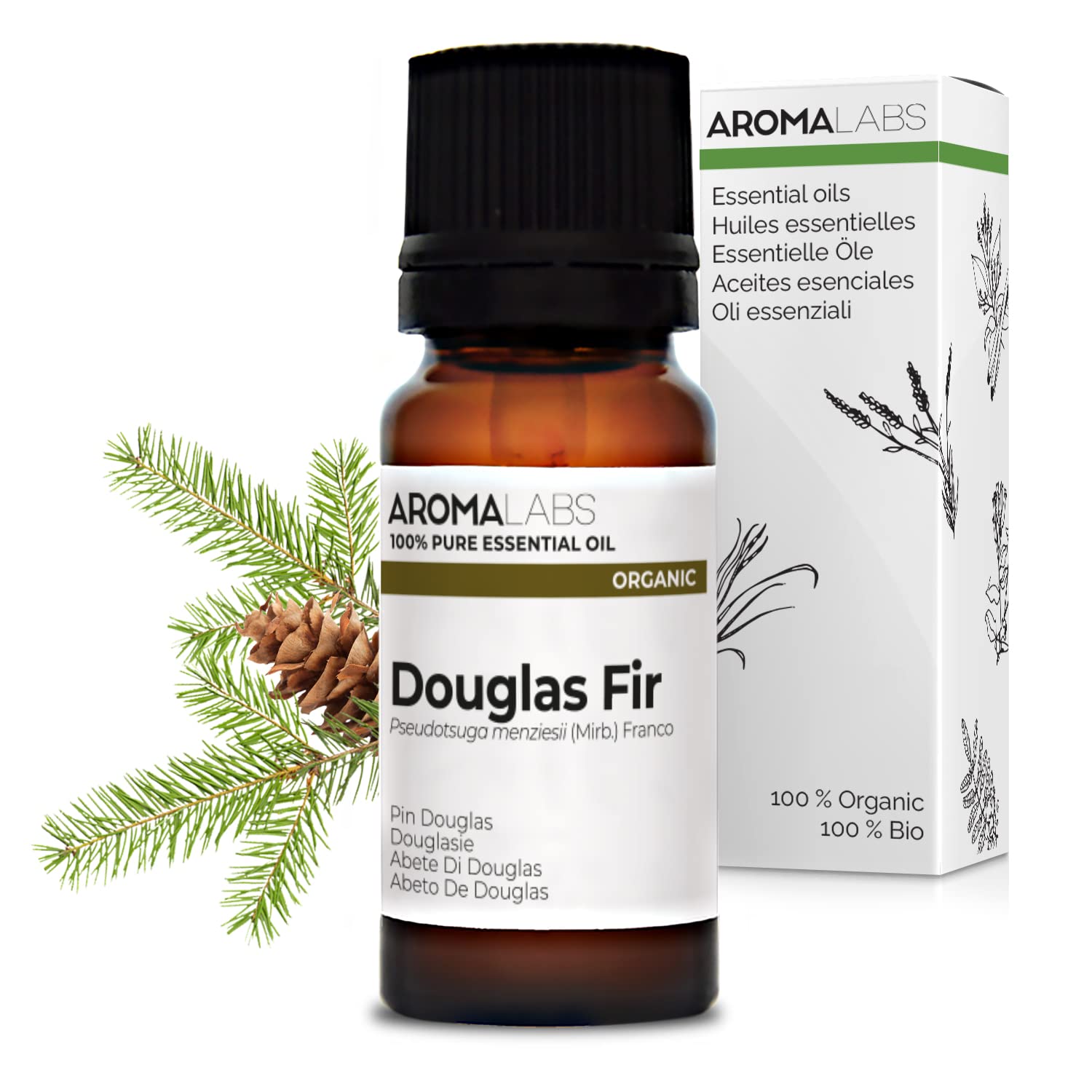BIO - Douglas FIR Essential Oil - 10mL - 100% Pure, Natural, Chemotyped and AB/Cosmos Certified - AROMA LABS (French Brand)