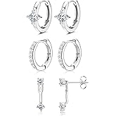 MILACOLATO 3Pairs 925 Sterling Silver Earrings for Women, 14K Gold Plated Small Huggie Hoop Earrings Sets for Multiple Piercing Hypoallergenic, CZ Cartilage Earrings Stacks Trendy Earrings Jewelry Gifts