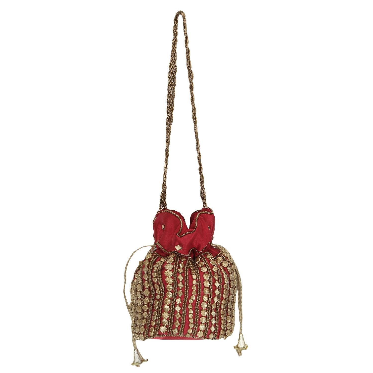 khatri handicrafts designer silk heavy jaipuri resham potlis clutch bag, standard(kh-14568, red)