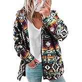 LUKYCILD Womens Western Aztec Print Zip up Hoodies Sweatshirt Sherpa Fleece Jacket Coat with Pockets Casual Warm Outwear