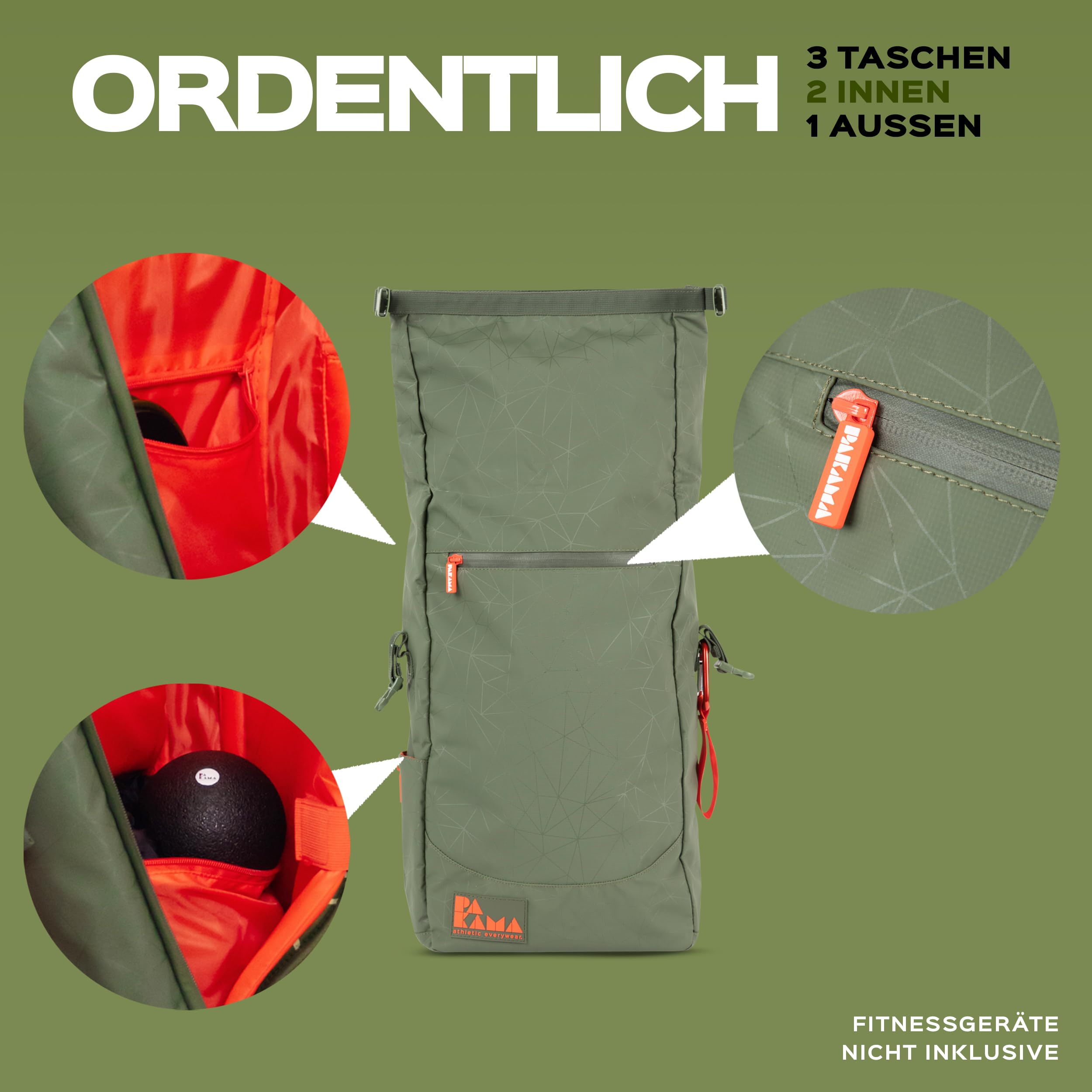 PAKAMA - Daypack Rucksack mit Rolltop 25l für Damen & Herren Grün klein - Wanderrucksack & Fahrradrucksack wasserdicht Arbeit & Wandern mit Laptop-Fach - Reiserucksack & Trekkingrucksack 5