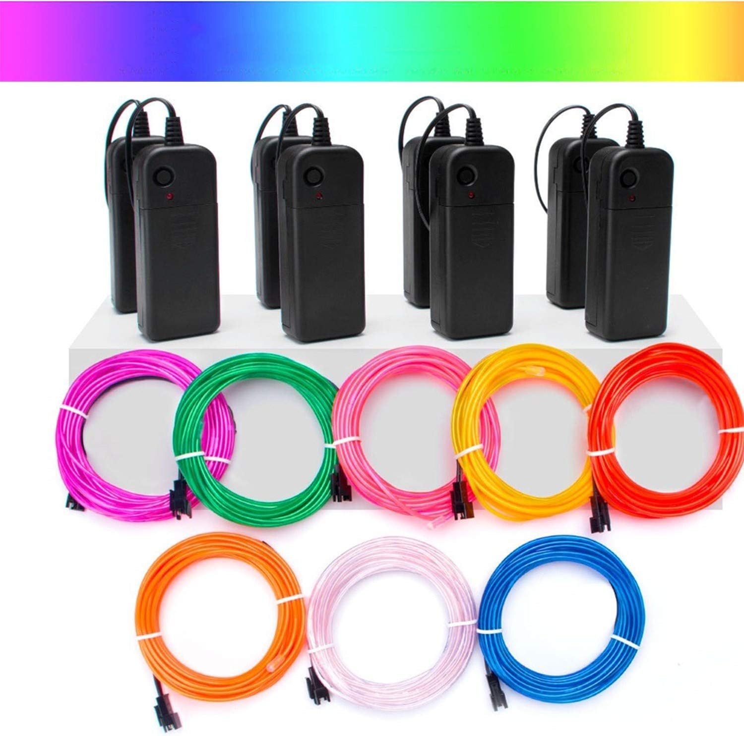Mioke EL Wire 8 Colors x 3m Light Neon Battery Powered Electroluminescent with 3 Mode for Halloween Christmas Party DIY Decoration