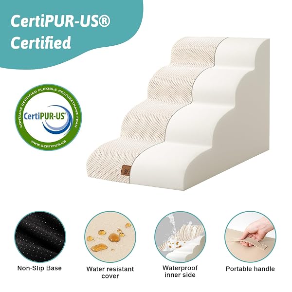 COZY KISS DOG STAIRS FOR SMALL DOG 19.7″ H, 4 STEP PET RAMP FOR BED