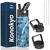 Konokyo 18 oz Insulated Water Bottle Stainless Steel Sport Bottles with 3 Lids,Marble Ocean