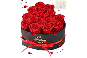 Changshunqi 16 Flowers Forever Preserved Roses in Heart Box, Preserved Flowers Womens Birthday Gifts for Women Mothers Rose Gift for Her Romantic Eternal Real Rose for Women Mom Wife