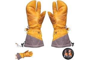 Split Mittens, Leather Winter Work Mittens, Waterproof Insulated Winter Gloves, 3-Finger for Men & Women