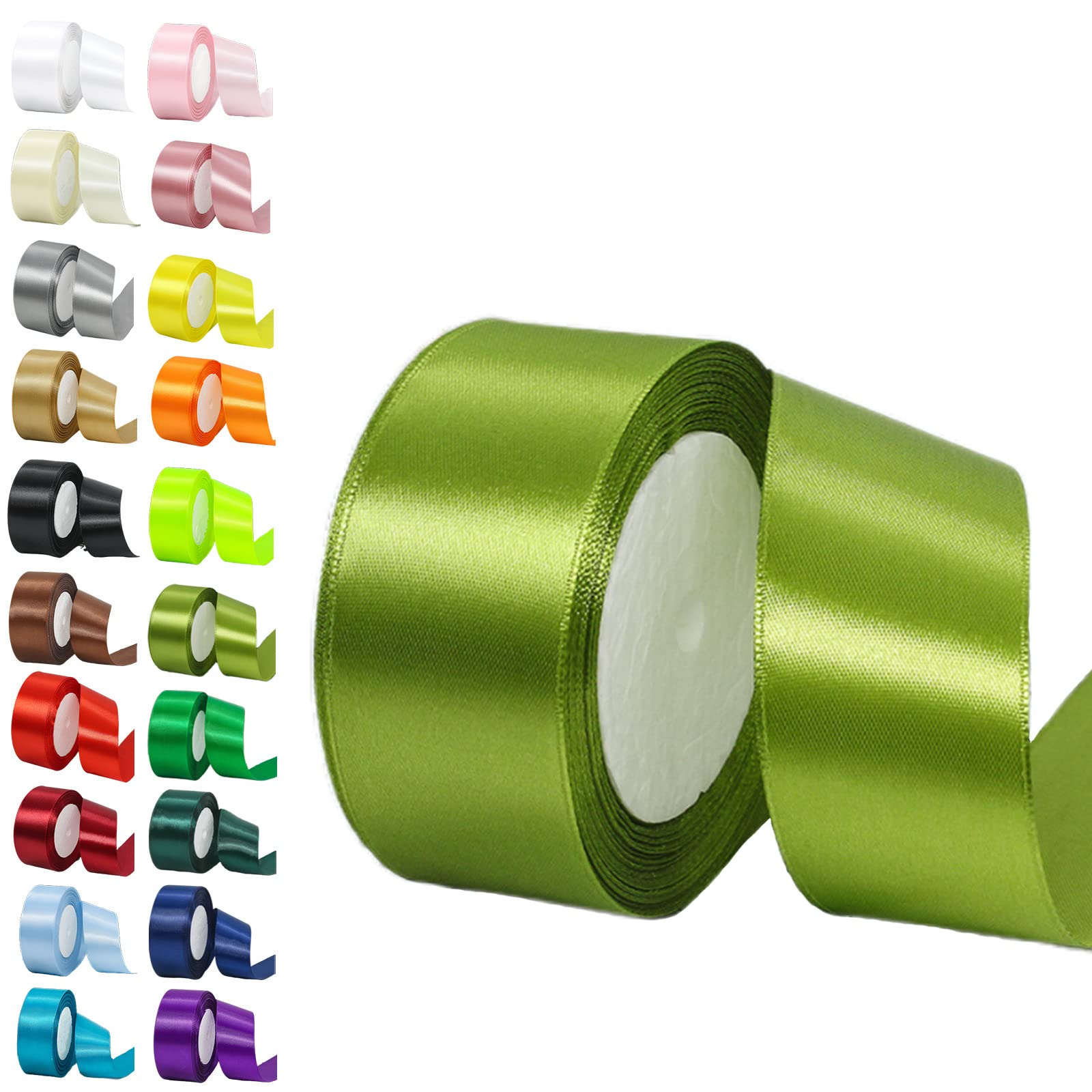 50mm Wide Army Green Fabric Ribbon - 22M 2Inch Solid Satin Double Sided Decorative Ribbon for Gift Wrapping, Wedding, Car and Floral Xmas Presents