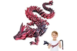 LOCYFENS Large 30" 3D Printed Dragon, Articulated 3D Dragon Toys, Long Crystal Dragon Black Red