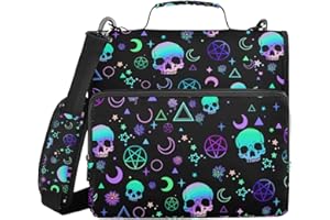 XUWU Magic Skull Binder Bag 3 Ring zipper with Handle Shoulder Strap for School Work Office Organizer Storage Case