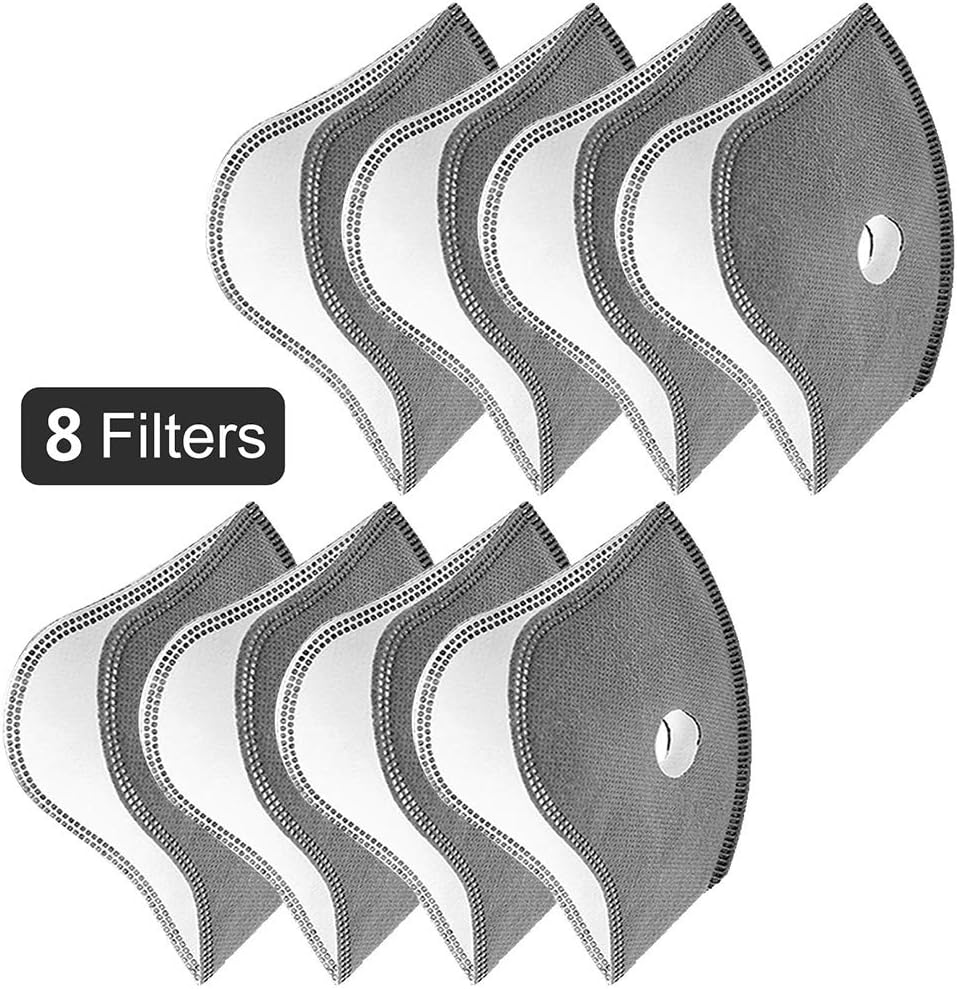 Sports Dust Mask Reusable Half Face Mask with Activated Carbon Dustproof Filters and Valves Respirators Mask for Running Mountain Bike Cycling JUST 8 Filters with NO Masks (Filters8)