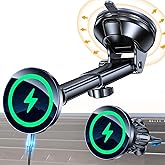 Coolpow for MagSafe Car Mount Charger【Ultra Magnet】Magnetic Phone Holders for Your Car Charger【Windshield+Vent+Dash】Magnetic Wireless Car Phone Holder Charger Car Mount for iPhone 17 Pro Max 16 15 14