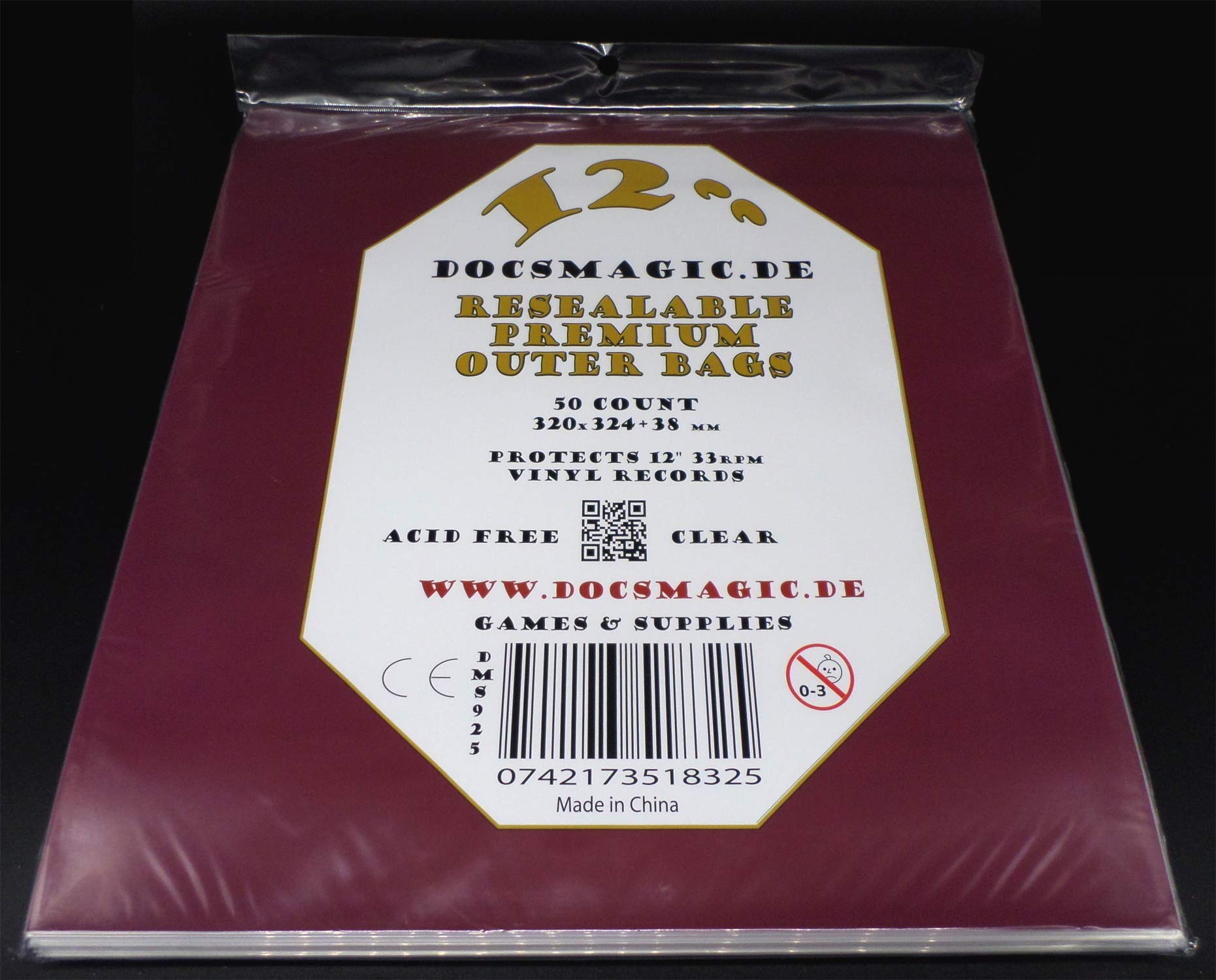 docsmagic.de 50 Premium Resealable Outer Bags for 12" 33rpm Vinyl Records Clear 5 Mil