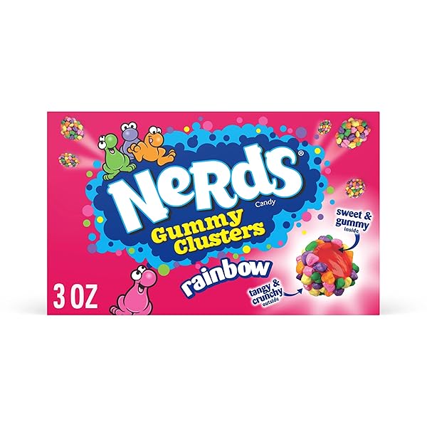 NERDS GUMMY CLUSTERS, CANDY, RAINBOW, CRUNCHY AND GUMMY, 3 OZ