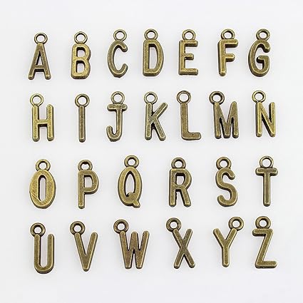 Amazon Com Lollibeads Tm 4 Sets Of Letter Charms Pewter Antiqued Brass Bronze Bracelet Charms Dangle Hanger Necklace Pendants Alphabetic 104 Pcs