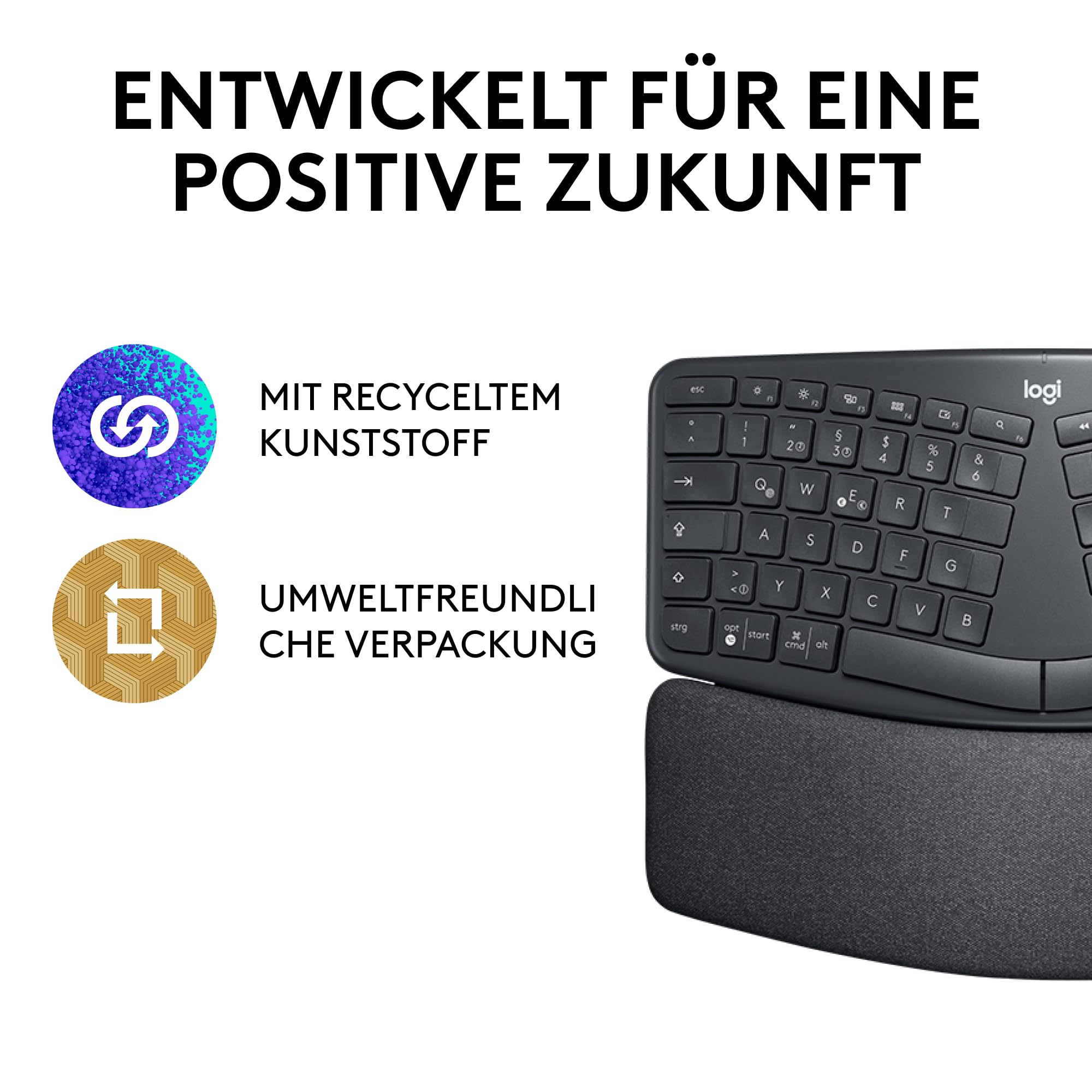 Logitech ERGO K860 - Wireless ergonomic keyboard with split buttons, wristwear and support for natural tap - Windows / Mac, Bluetooth, USB receiver, QWERTZ layout graphite