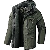LOUECHY Men's Windproof Hooded Jacket Sherpa Lined Winter Coat Thickened Warm Parka