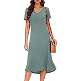 VOBCTY Women's Casual Short Sleeve Tshirt Dress Summer Side Split Loose V Neck Dresses