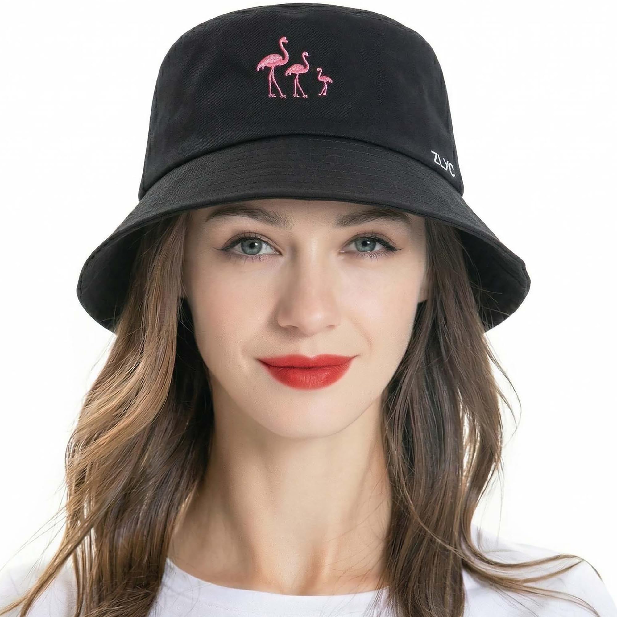 ZLYC Unisex Fashion Embroidered Fishing Hats Summer Hat Outdoor Hat for Teenagers, Black Flamingo, One Size