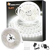 CT CAPETRONIX White LED Strip Light, 16.4 Feet 24 Volt LED Light Strip White, 6000K-6500K Daylight Super Bright LED Tape Light for Bedroom, Kitchen, Closet, Cabinet, Mirror, Indoor（Dimmer Included）