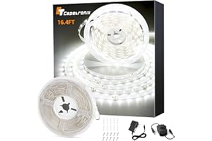 CT CAPETRONIX White LED Strip Light, 16.4 Feet 24 Volt LED Light Strip White, 6000K-6500K Daylight Super Bright LED Tape Light for Bedroom, Kitchen, Closet, Cabinet, Mirror, Indoor（Dimmer Included）
