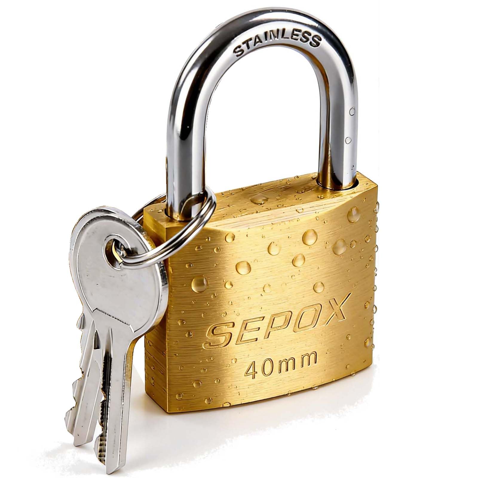 SEPOX® Marine Grade Outdoor Padlocks with Key, 40mm Heavy-Duty Solid Brass Lock Weather Proof, SUS304 Stainless Steel Shackle, Rust Proof for Warehouse Container Garage Shed Gate Chain Fishing
