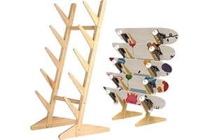 GTOUSE Skateboard Racks Floor Stand, 5-Tier Holder,Snowboard Storage Rack Wooden Skateboard Display Holder,Longboard Deck Storage Stand Freestanding Snowboard Floor Shelf