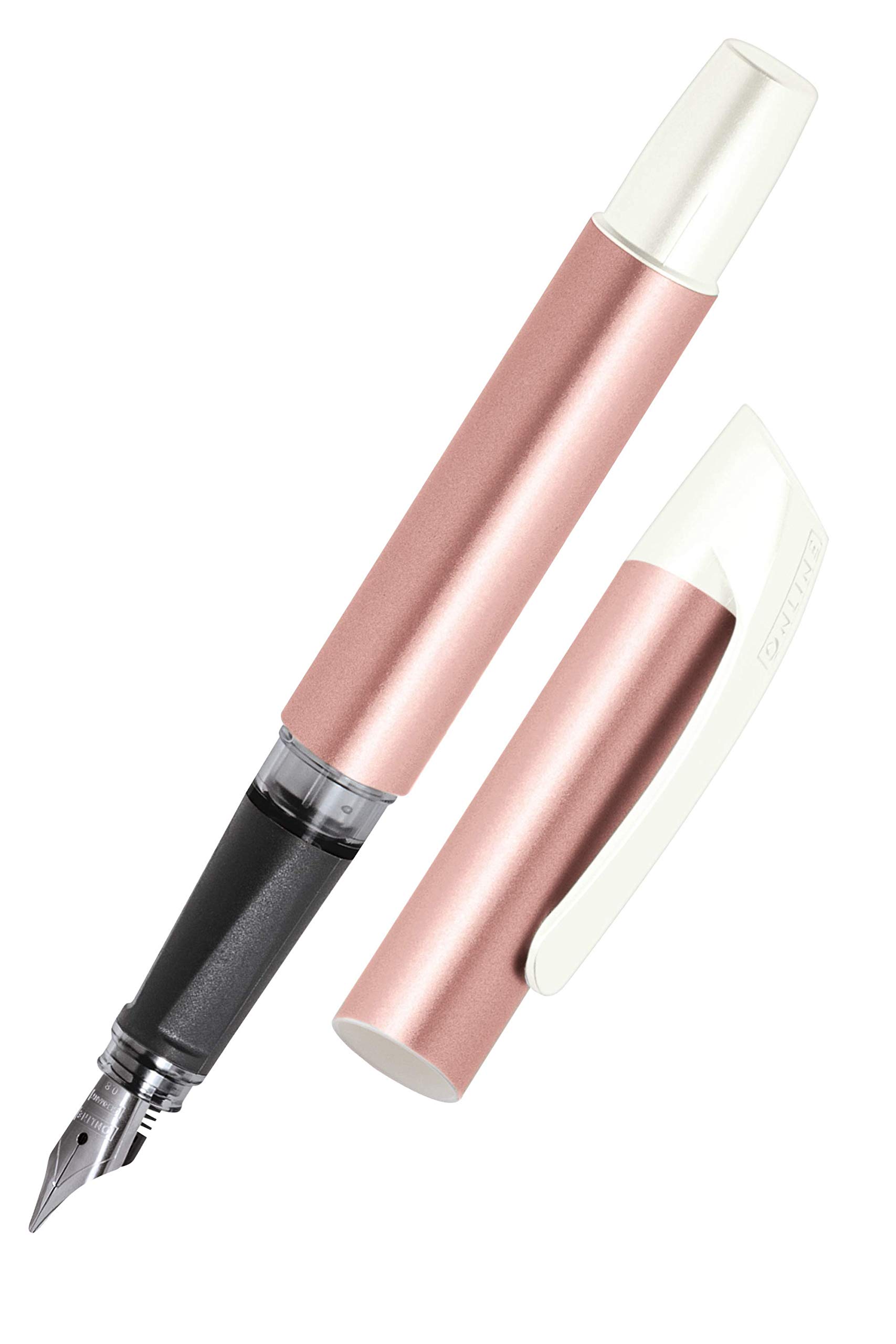 Calligraphy fountain pen/Best writer - ONLINE Campus Rosegold - iridium nib size 0,8 mm, ergonomic soft grip, for standard ink cartridges, refillable, ideal for beginners/pupils/students 61318/3D