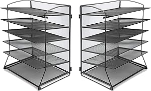 CLATINA 6-Tier Metal Mesh Desk File Organizer Desktop Letter Tray Paper Document Holder for Office Home School Black 2 Pack