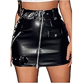 Floerns Women's Y2k Leather Skirt Buckle Belt Club Night Out Bodycon Mini Skirt