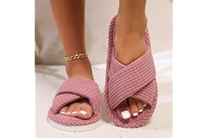 Slippers for Women Memory Foam House Bedroom Corduroy Crossbands Open Toe Slides Sandals Shoes