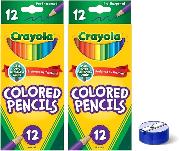 Generic Colored Pencils 12ct 2pk, Assorted Colors, Pre-Sharpened + Bonus Sharpener (Color May Vary) - Vibrant Colors for Art