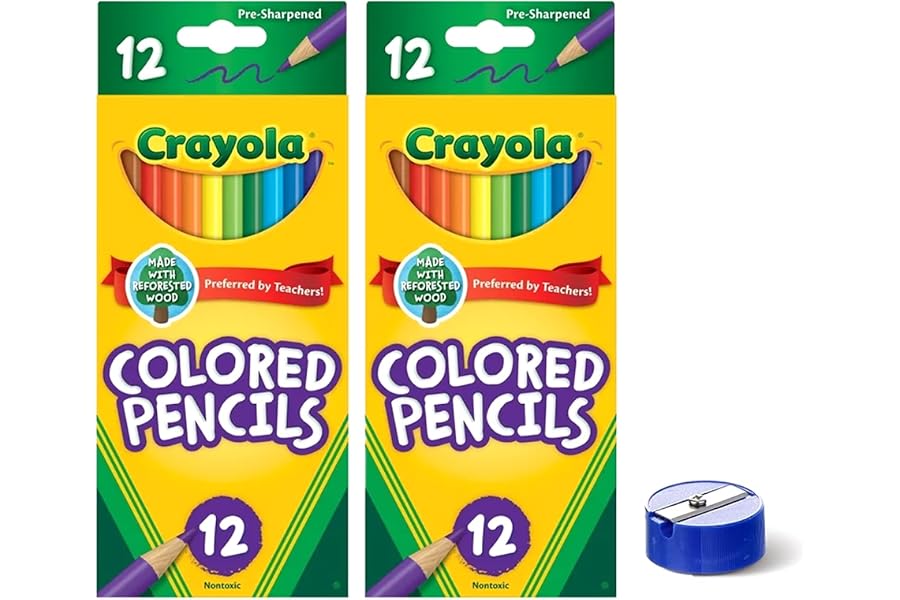 Generic Colored Pencils 12ct 2pk, Assorted Colors, Pre-Sharpened + Bonus Sharpener (Color May Vary) - Vibrant Colors for Art 