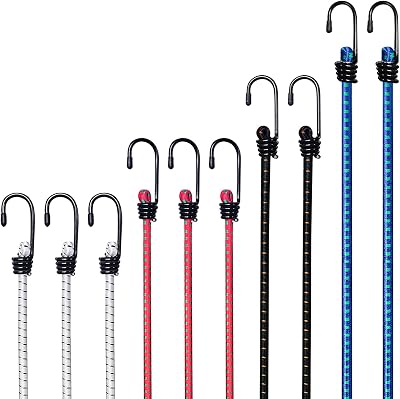 Wefine Pack of 10 Bungee Cords with Hooks 8mm Heavy Duty, Weatherproof