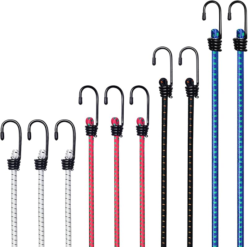 Wefine Pack of 10 Bungee Cords with Hooks 8mm Heavy Duty, Weatherproof