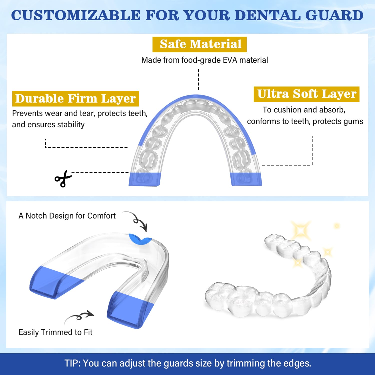 Mouth Guard for Grinding Teeth at Night, Night Guards for Teeth Grinding, Dental Night Guards for Sleep, Comfortable Grinding Guard for Adults with 12 Cleaning Tablets