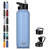 HASLE OUTFITTERS 40oz Stainless Steel Water Bottle, Vacuum Insulated Double Walled Leak Proof Sports Water Bottle with 2 Lids (Straw and Spout Lid) Thermo Mug Keep Cold and Hot(Blue,1)