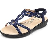 DREAM PAIRS Women's Comfort Dressy Rhinestone Summer Beach Sandals Slip-on Flat Walking Orthopedic Sandals with Elastica Back Strap