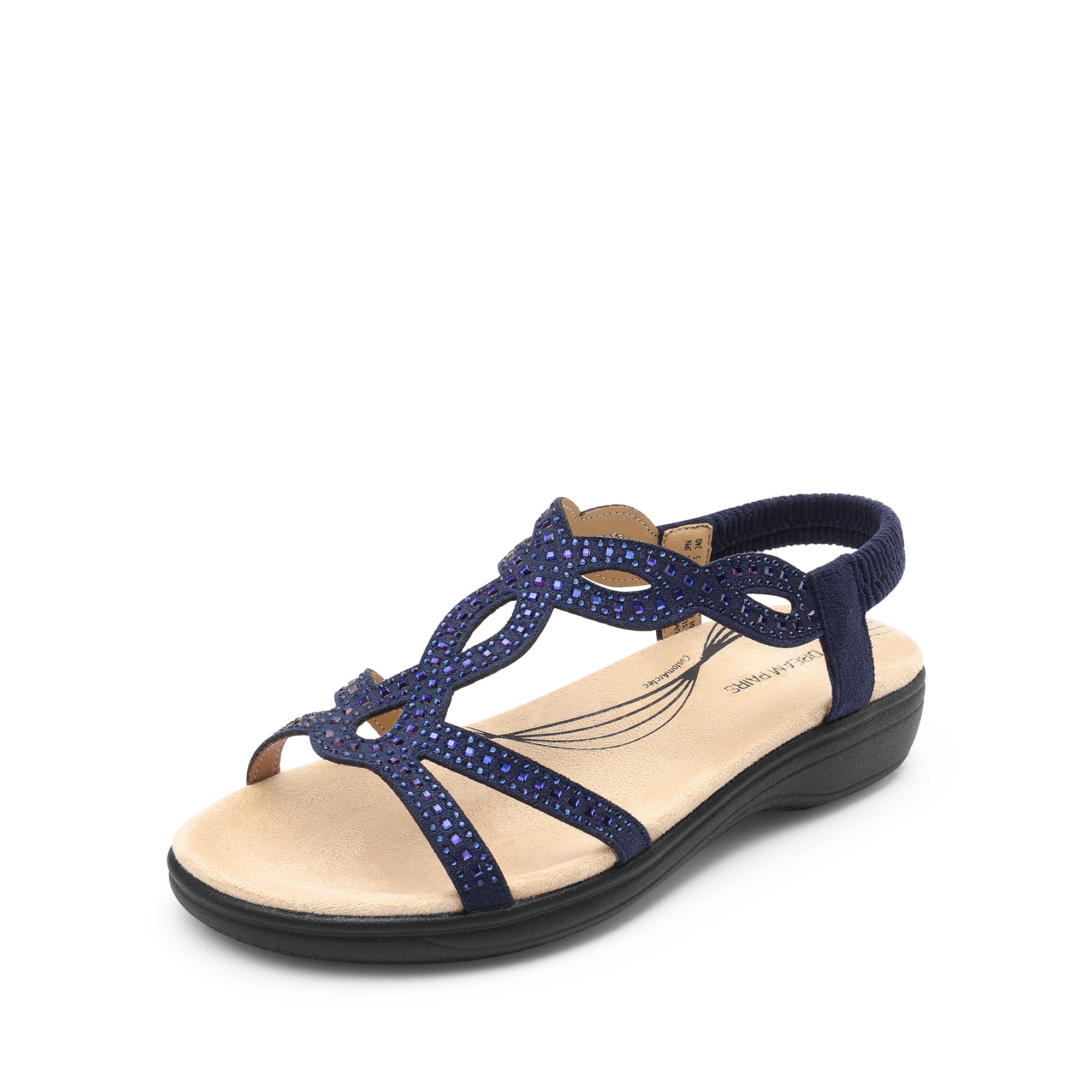 Photo 1 of DREAM PAIRS Women's Comfort Dressy Rhinestone Summer Beach Sandals Slip-on Flat Walking Orthopedic Sandals with Elastica Back Strap,Size 10,Navy,DWUMFS2520