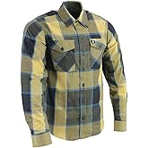 Milwaukee Leather MNG11639 Men's Flannel Plaid Beige with Black and Blue Long Sleeve Cotton Button Down Shirt