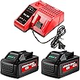 JUNWOOD 2Pack 8.0Ah 18V Replacement for Milwaukee M18 Battery and Charger 18 Volt Battery with Charger Compatible with 48-11-1810 48-11-1820 48-11-1850 48-11-1828 48-11-1860 48-11-1880 Cordless Tools