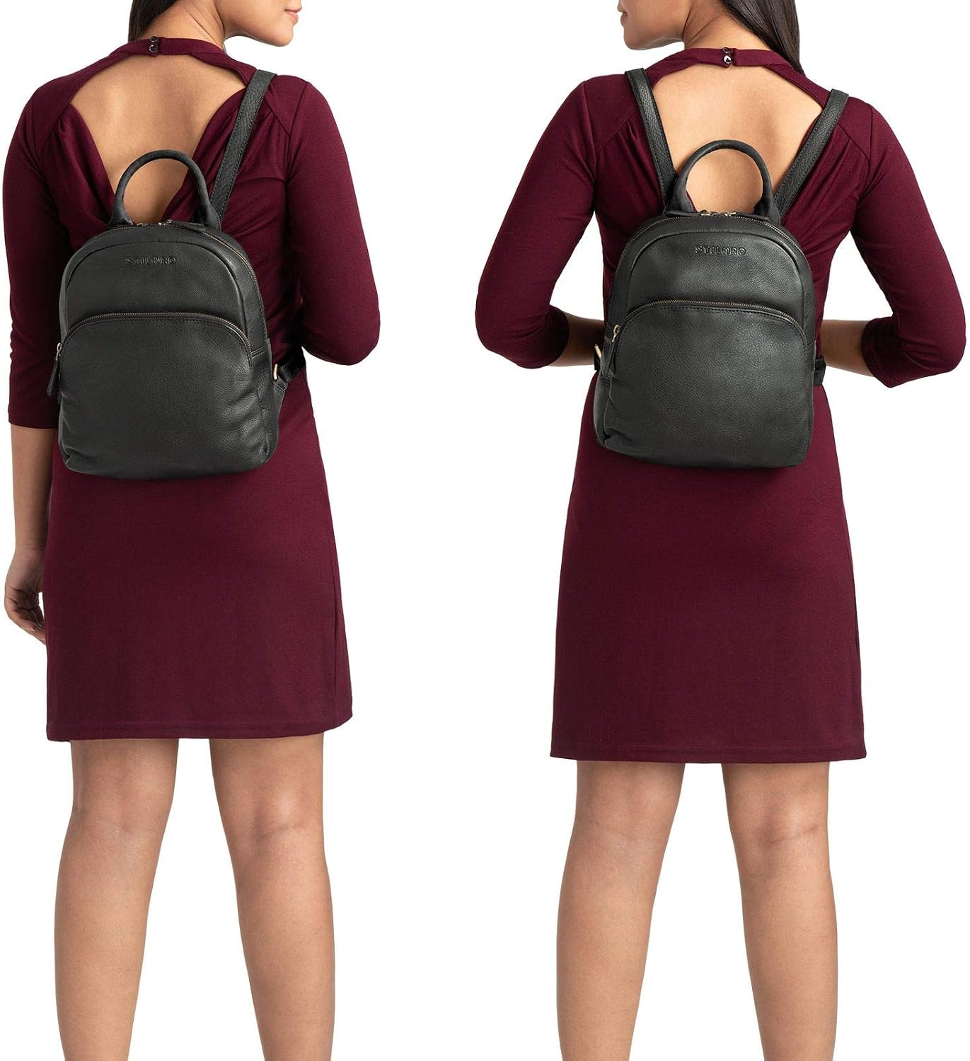 STILORD "Ruby" Daypack Ladies Leather Backpack Small Leather Rucksack Vintage Handbag City Daypack for Going Out Shopping Pack S Genuine Leather Colour:Black - Image 3