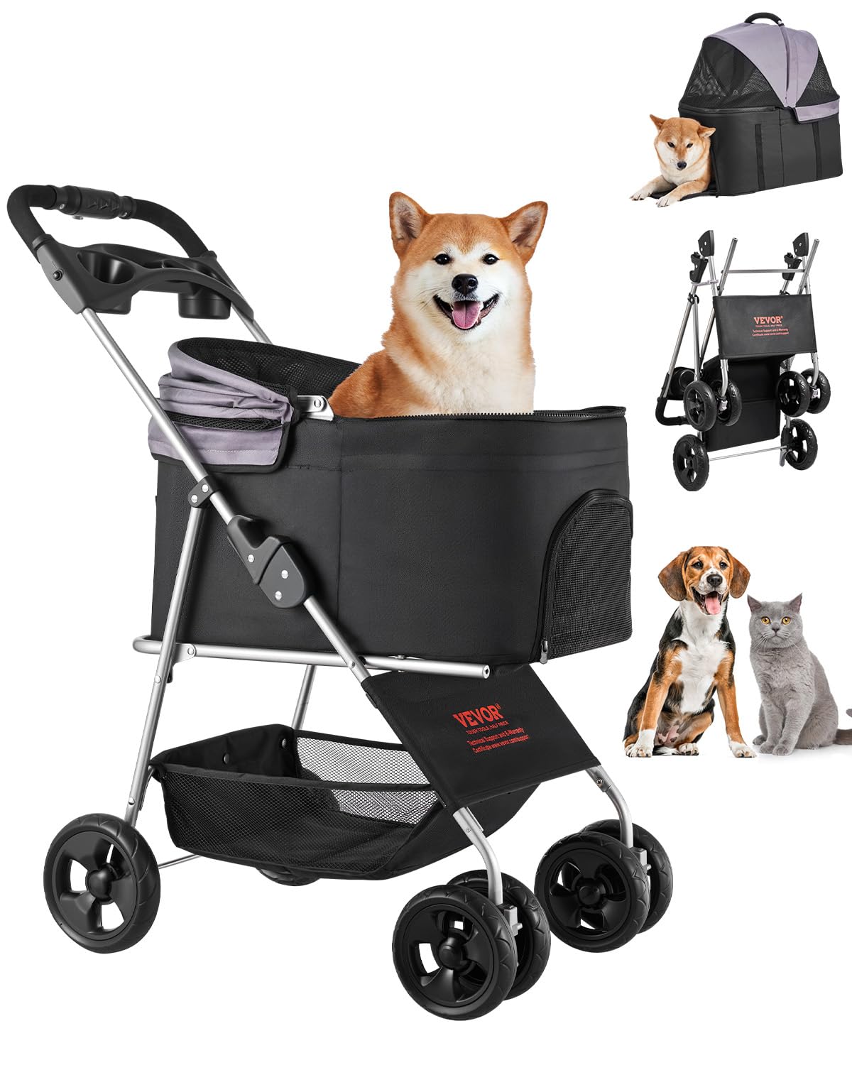 Photo 1 of ***FACTORY SEALED/STOCK PHOTO FOR REFERENCE ONLY**

VEVOR Pet Stroller, 35 lbs Weight Capacity, Foldable Dog Stroller Cart, 4 Wheels Cats Strollers with with Detachable Carrier & Mesh Windows, Portable Design with Brake for Small to Medium Pets
