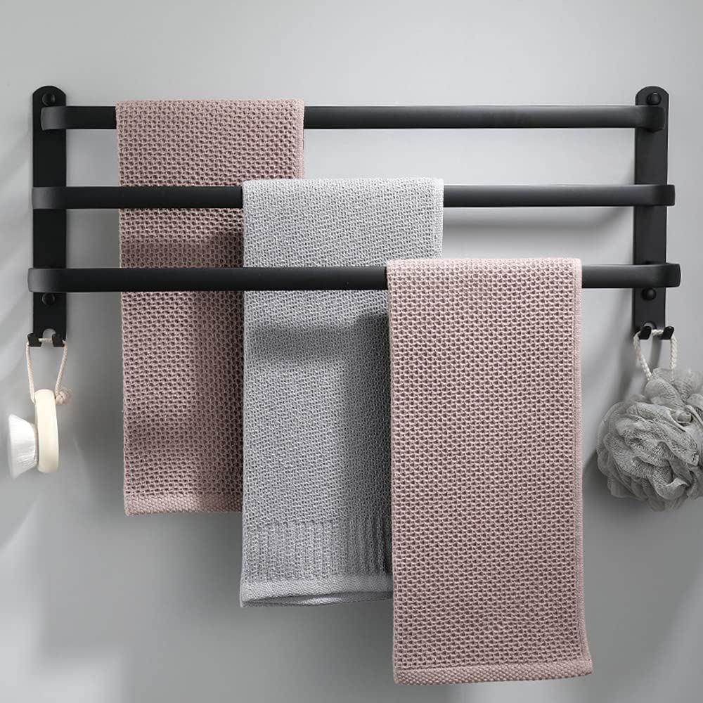 Towel Rail Wall Mounted 3-Tier Towel Rack Towel Rail with Hooks Wall Mounted Towel Holder Towel Bar Rail Towel Bar Towel Storage Towel Holder for Bathroom Kitchen Office Hotel （70cm）